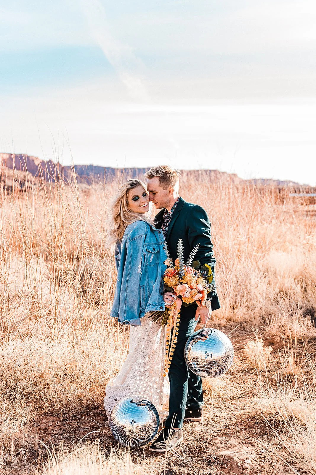 Groovy Colorful Capitol Reef, Utah Sunrise Elopement with Disco Balls.